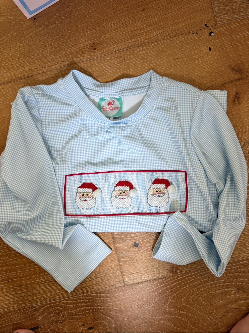 Kids Light Blue Santa Smocked Pajama Top - Unbranded